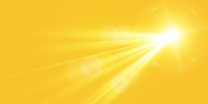 Warm sun on a yellow background. Leto.bliki solar rays.Оrange yellow background.