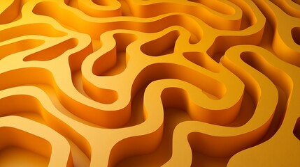 Golden Labyrinth: An Abstract Geometric Maze of Curving Pathways and Shadows