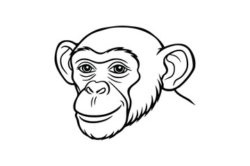 Line art drawing of a chimpanzee head in side view.eps
