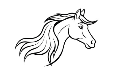 Line art drawing of a horse head in side view.eps