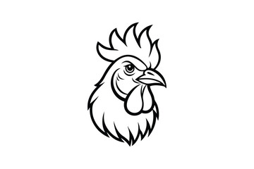Line art drawing of a rooster head in side view.eps