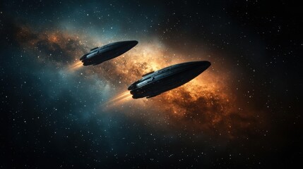 Obraz premium Starship deploying deepspace drones to explore newly discovered exoplanets in a distant galaxy