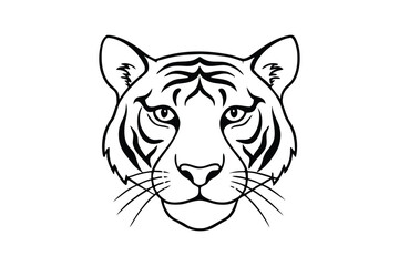 Line art drawing of a tiger head in front view.eps