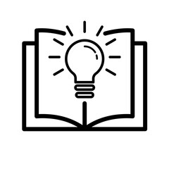 knowledge, innovation, book with light bulb - vector icon