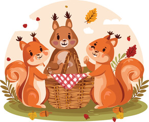 Obraz premium cartoon squirrel having picnic.