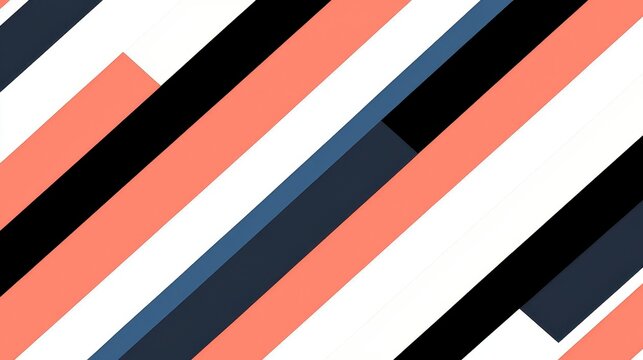Abstract Geometric Diagonal Lines Pattern in Coral Black White and Blue