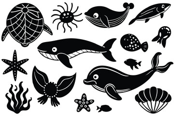 Hand-Drawn Sea Life Collection – Cute Marine Animals, Fish, and Ocean Elements Vector Set