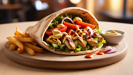 Chicken Shawarma with Fries on a Plate