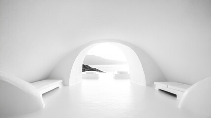 An Interior View Of A Bright White Archway And Exterior View
