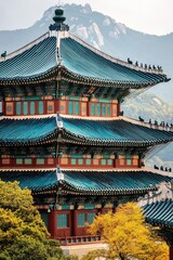 Fototapeta premium Beautiful Buildings. Traditional Asian Architecture with Colorful Temples