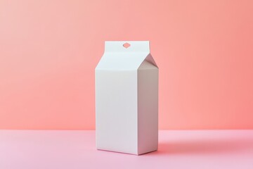 Minimalist white milk carton stands against a soft pastel pink backdrop creating a fresh and modern aesthetic for design lovers