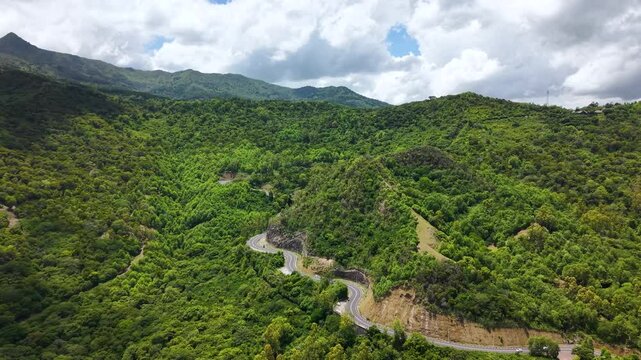 Scenic Hairpin Turns Through Lush Green Hills aerial view