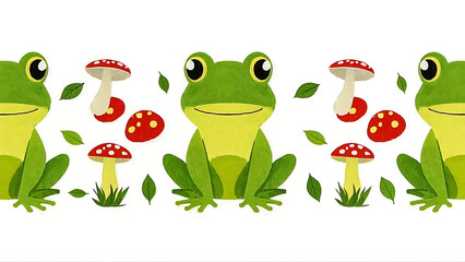 Fototapeta premium Repeating Frog and Mushroom Pattern Illustration
