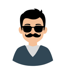 vector avatar, half body icon of a man with a mustache and wearing sunglasses wearing a blue sweater