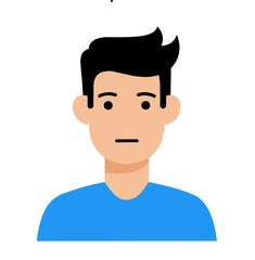 vector avatar, half body icon of a man wearing a blue t-shirt