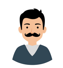 vector avatar, half body icon of a man with a mustache wearing a blue sweater