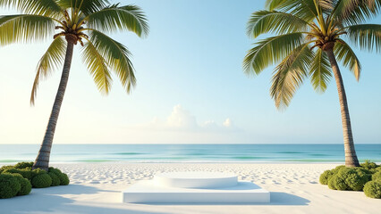 display small empty podium among tall palm trees