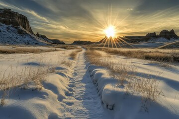 Beautiful Vista. Scenic Winter Road Trip in Remote Badlands NP, South Dakota