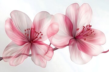 Detailed Pink Cherry Blossoms Bloom, Springtime Floral, Isolated on White Background