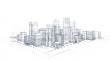 Fototapeta premium Architectural blueprint of city skyline; urban design concept; futuristic cityscape; for architecture, design, or urban planning presentations