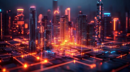 Obraz premium Neon Cityscape: A Futuristic Metropolis Illuminated