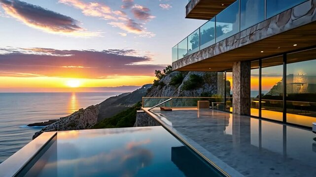 Modern Waterfront Villa at Sunset