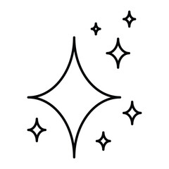 Sparkle stars vector illustration. Hand-drawn four-pointed star with sparkles in doodle style. Black line art isolated on white background.
