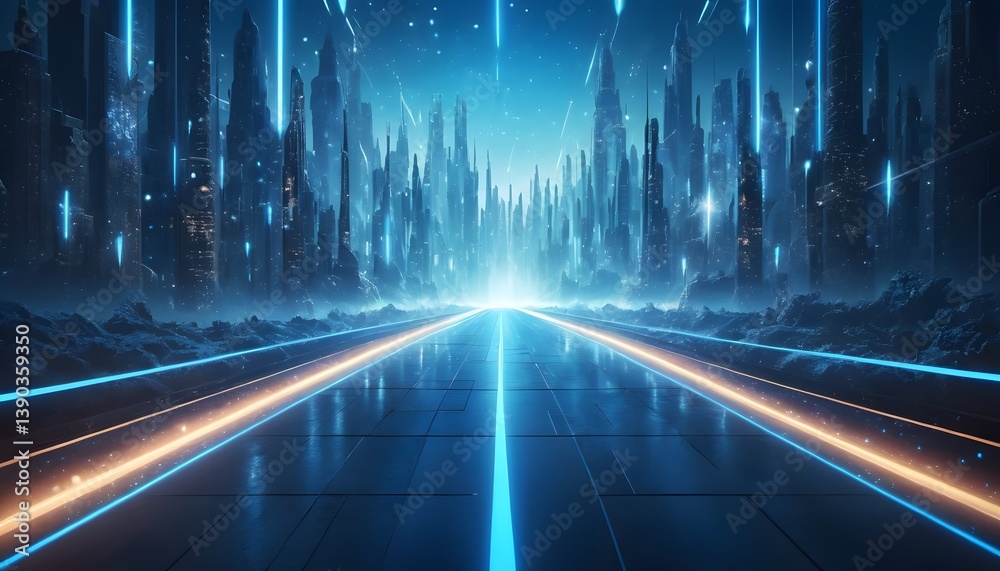 Poster futuristic arrows guiding innovation, progress concept. blue light streaks show advanced technology,