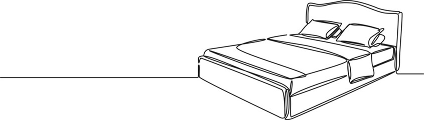 continuous single line drawing of a twin bed, line art vector illustration