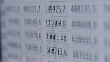 Finance data, Close-up of financial cash flow stocks bitcoin data on PC screen. Tax report year declaration.