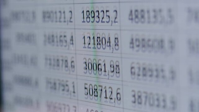 Finance data, Close-up of financial cash flow stocks bitcoin data on PC screen. Tax report year declaration.