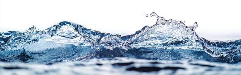 A wave of water is crashing against a white background