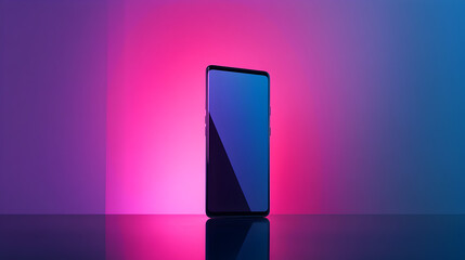 smartphone positioned on a dark matte surface with a glowing edge effect 