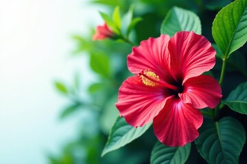 Bold, vibrant hibiscus and tropical foliage, continuous print , fabric, pink, flowers