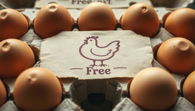 ⁨Realistic photograph, close-up shot of a vintage-style egg carton made of recycled kraft paper. The carton contains a dozen brown eggs. The carton shows slight signs of wear and tear