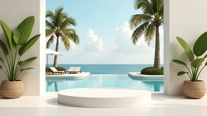 Fototapeta premium luxury hotel resort features tropical summer poolside scene plaster walls palm trees neutral beach vacation