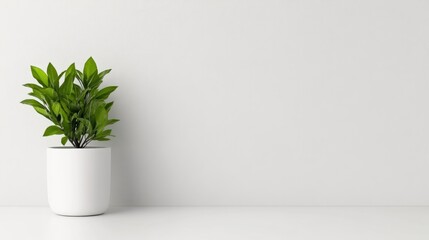 Fototapeta premium Minimalist plant in white pot against a blank wall (4)