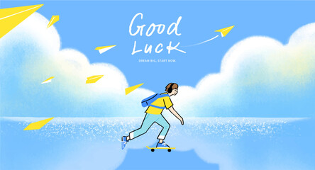 A man riding a skateboard over the ocean. © 미아 강