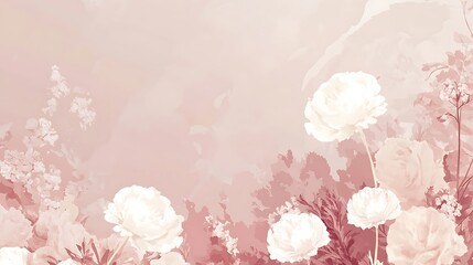 Pastel pink floral background with white flowers.
