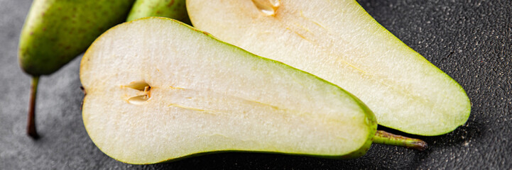 Pear fruit ripe juicy sweet fresh gourmet food background on the table rustic food top view copy space