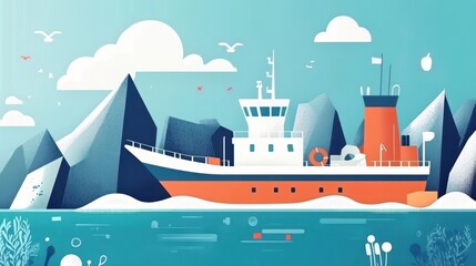 Fototapeta premium Colorful Tugboat Sailing Through Calm Waters