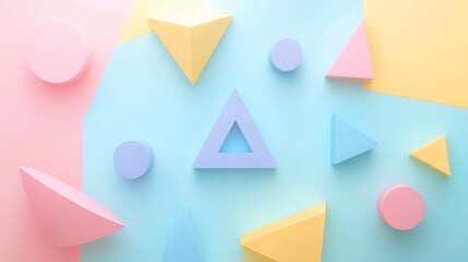 Pastel geometric shapes on colorful background.