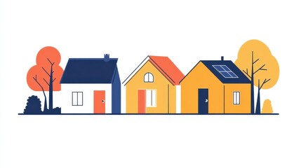 Fototapeta premium Colorful Illustration of Modern Houses in a Scenic Setting