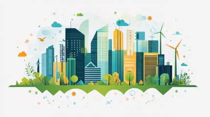 Modern Cityscape with Green Elements and Renewable Energy