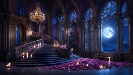 Fototapeta premium fantasy-themed scene with a grand staircase leading up to an ornate balcony