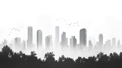 Fototapeta premium Foggy city skyline view from a distance