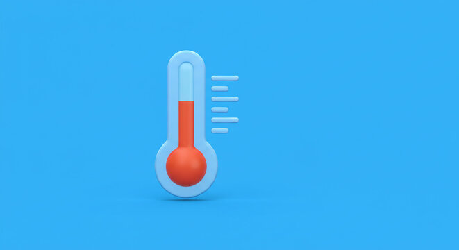 A simple thermometer showing a moderate temperature against a bright blue background, clean minimal design.