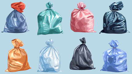Vector illustration of full tied refuse plastic sacks with trash bags in various shapes for waste disposal and cleanup design