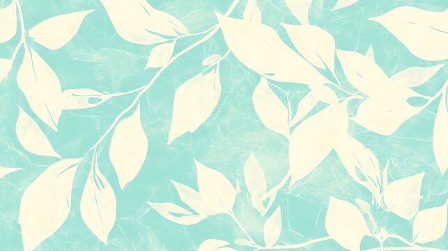 Fototapeta Pastel teal leaf pattern.
