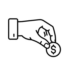 Giving a Coin: A simple yet powerful outline, showcasing a hand delicately presenting a coin, symbolizing generosity, financial transactions, and the act of exchange.